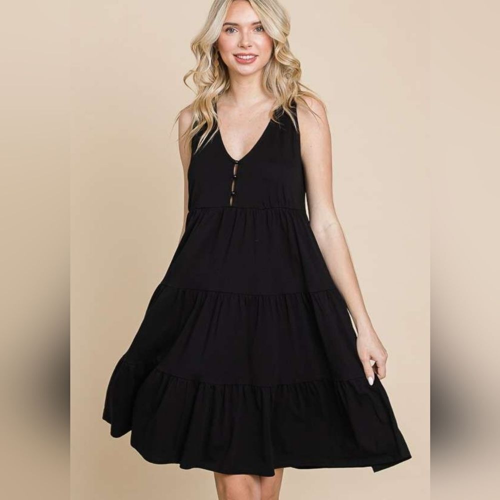 Culture Code Racerback Tiered Tank Dress Sleeveless Black  V-Neck Dress Sz Mediu
